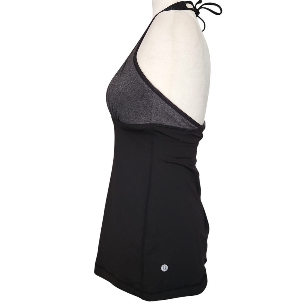 Lululemon Namaste Babydol Yoga Tank Top Black Gray Halter Tie Women's 6 Y2K